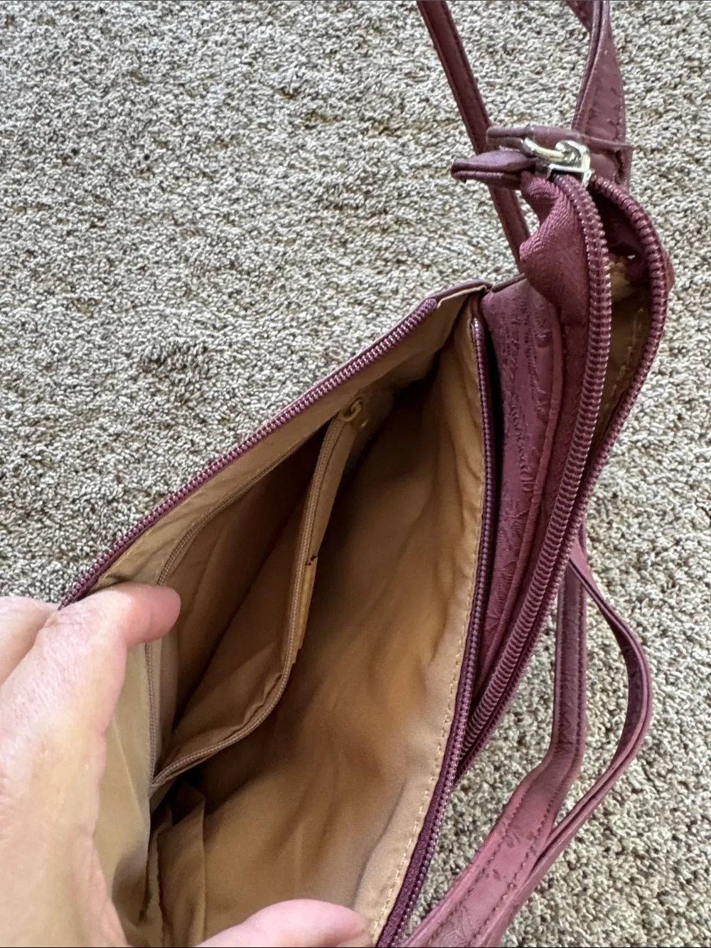 Embossed Burgundy Crossbody Bag with Front Flap